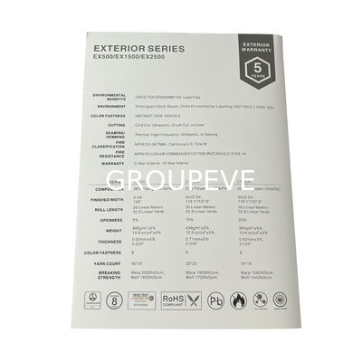 롤러 블라인드용 3% 개방형 평직 유리 섬유 PVC 코팅 스크린 원단